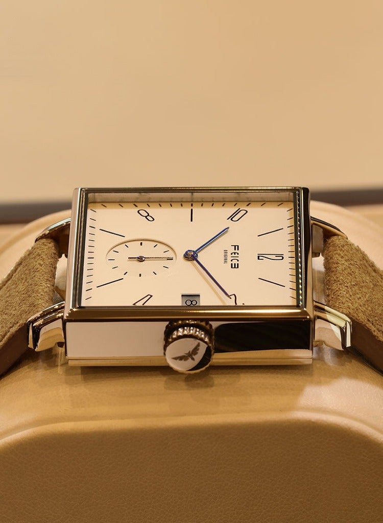 FEICE FM301 Automatic Mechanical Watch, Minimalist Square Design, Sapphire Crystal, Leather Strap, 3ATM Water Resistant - Image 1